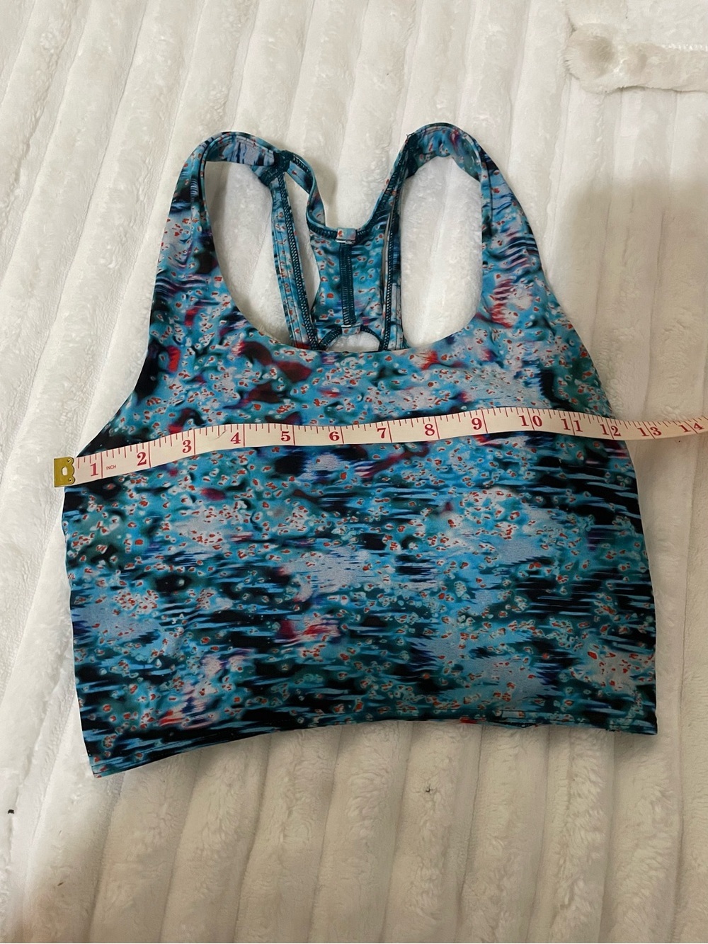 Blue Patterned Racerback Sports Bra Top - Picture 13 of 16